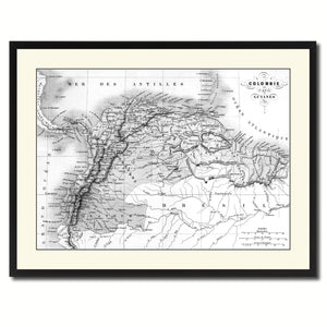 Columbia Venezuela Guianna Vintage B&W Map Canvas Print, Picture Frame Home Decor Wall Art Gift Ideas