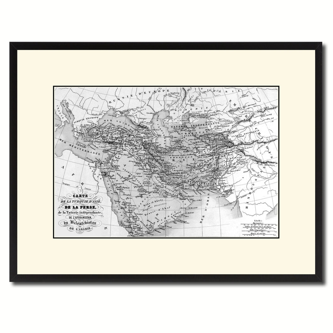 Persia Arabia Iraq Iran Vintage B&W Map Canvas Print, Picture Frame Home Decor Wall Art Gift Ideas