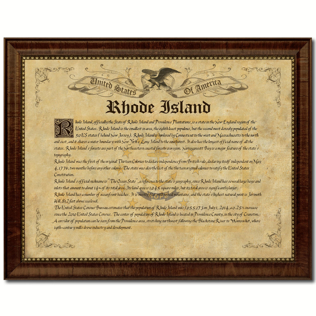 Rhode Island Vintage History Flag Canvas Print, Picture Frame Gift Ideas Home Décor Wall Art Decoration