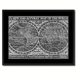 The World Vintage Monochrome Map Canvas Print, Gifts Picture Frames Home Decor Wall Art