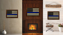 Load image into Gallery viewer, Thin Blue Line Honoring our Men and Women of Law Enforcement American Police USA Flag Vintage Canvas Print with Brown Picture Frame Gifts Ideas Home Decor Wall Art Decoration
