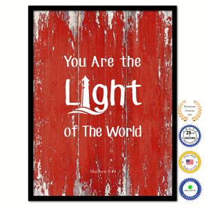 You Are the Light of The World - Matthew 5:14 Bible Verse Scripture Quote Red Canvas Print with Picture Frame