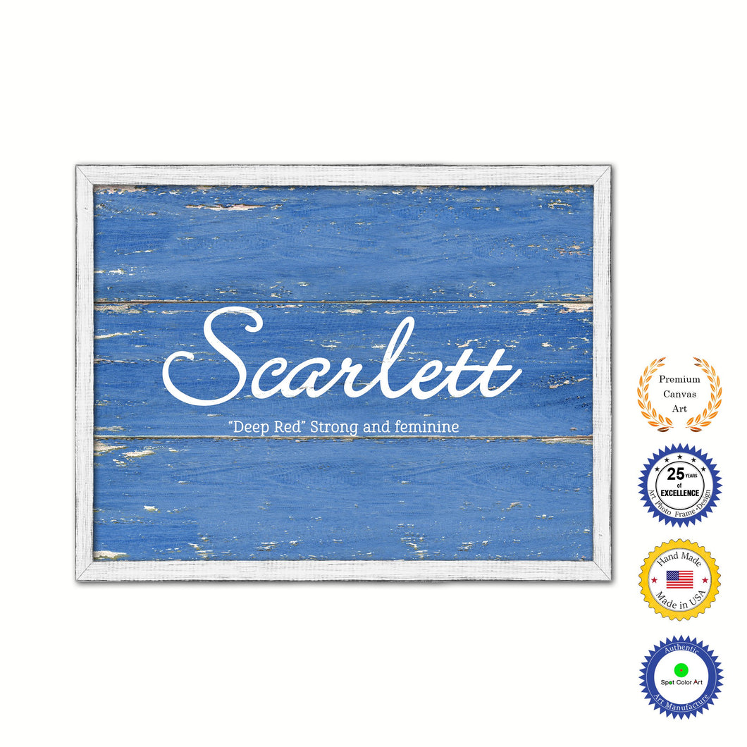 Scarlett Name Plate White Wash Wood Frame Canvas Print Boutique Cottage Decor Shabby Chic