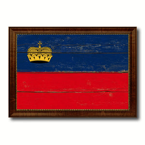 Liechtenstein Country Flag Vintage Canvas Print with Brown Picture Frame Home Decor Gifts Wall Art Decoration Artwork