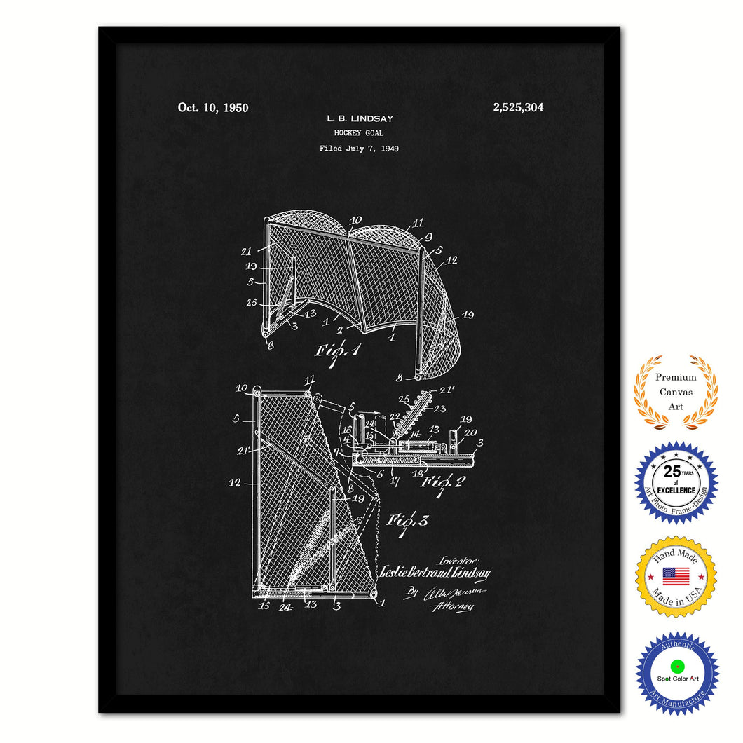1950 Hockey Goal Old Patent Art Print on Canvas Custom Framed Vintage Home Decor Wall Decoration Great for Gifts