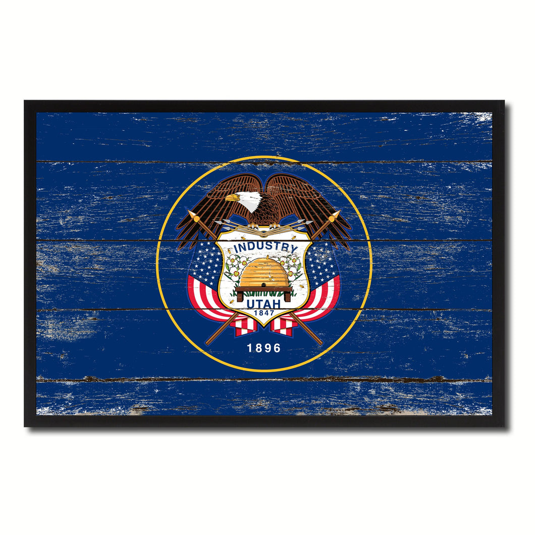 Utah State Flag Vintage Canvas Print with Black Picture Frame Home DecorWall Art Collectible Decoration Artwork Gifts