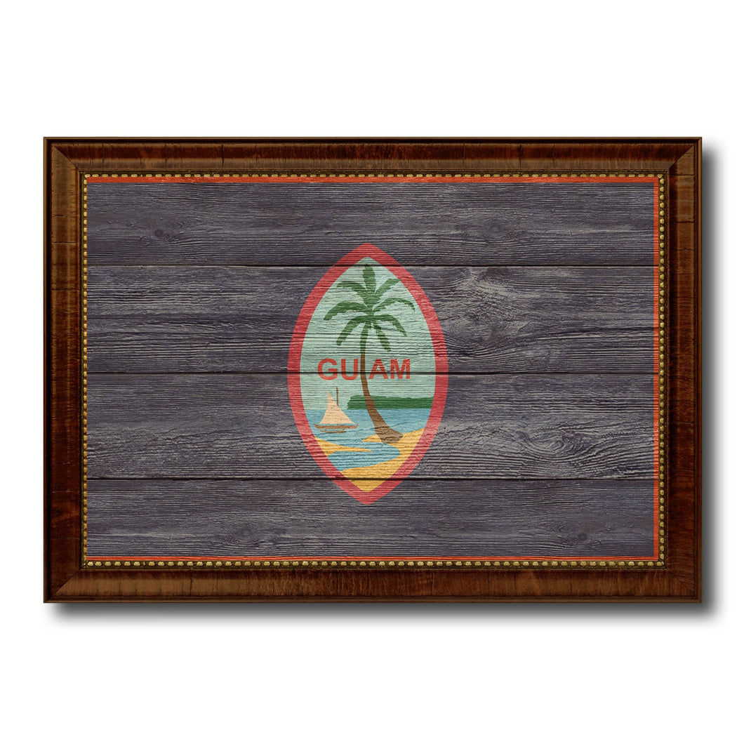 Guam US Territory Texture Flag Canvas Print Brown Picture Frame