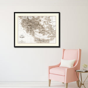 Greece Vintage Sepia Map Canvas Print, Picture Frame Gifts Home Decor Wall Art Decoration