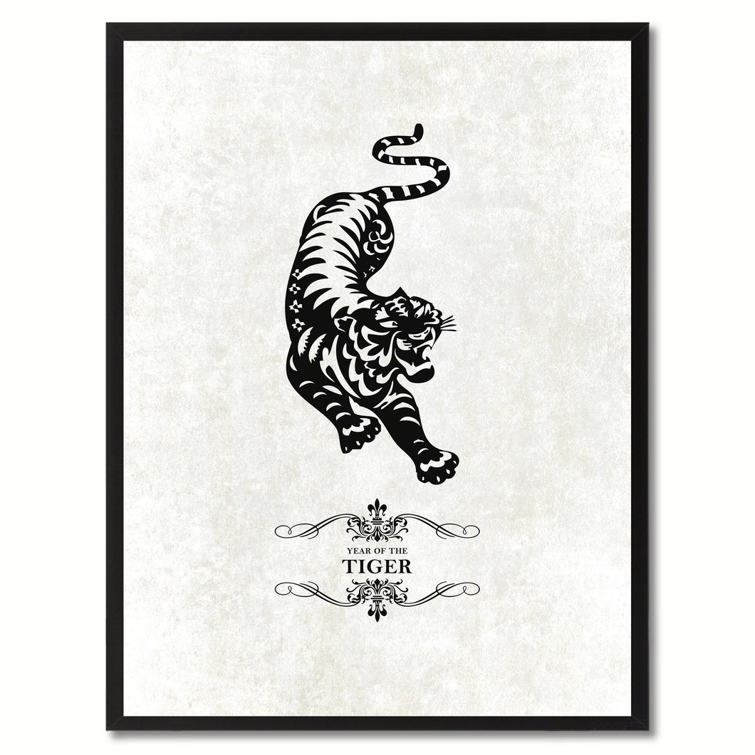 Zodiac Tiger Horoscope Canvas Print, Black Picture Frame Home Decor Wall Art Gift