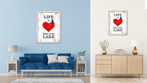 Life Is Better At The Lake Vintage Saying Gifts Home Decor Wall Art Canvas Print with Custom Picture Frame