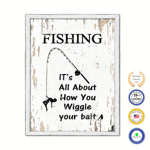 Fishing It's All About How You Wiggle Your Bait Vintage Saying Gifts Home Decor Wall Art Canvas Print with Custom Picture Frame