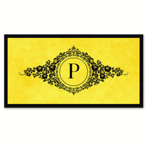 Alphabet Letter P Yellow Canvas Print, Black Custom Frame