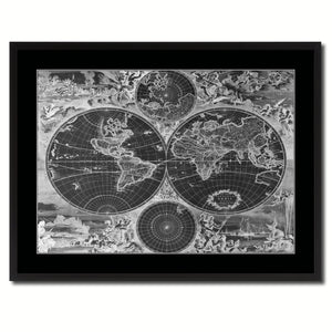 World Hemispheres Vintage Monochrome Map Canvas Print, Gifts Picture Frames Home Decor Wall Art