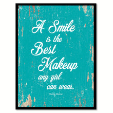 Load image into Gallery viewer, A smile is the best makeup any girl can wear - Marilyn Monroe  Inspirational Quote Saying Canvas Print with Picture Frame Home Decor Wall Art, Aqua
