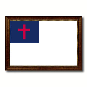 Kayso Christian Religious Flag Canvas Print with Brown Picture Frame Home Decor Wall Art Gift Ideas
