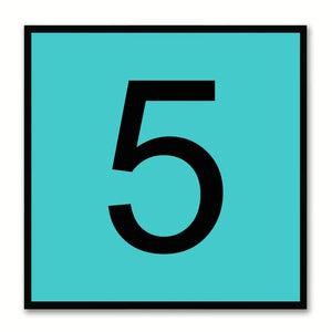 Number 5 Aqua Canvas Print Black Frame Kids Bedroom Wall Décor Home Art