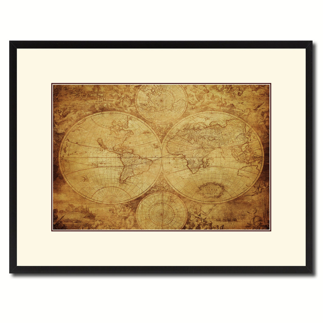 The World Circa Vintage Antique Map Wall Art Home Decor Gift Ideas Canvas Print Custom Picture Frame
