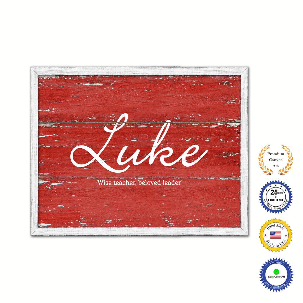 Luke Name Plate White Wash Wood Frame Canvas Print Boutique Cottage Decor Shabby Chic