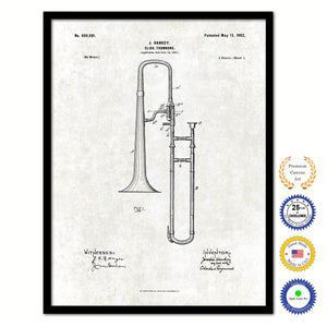 1902 Slide Trombone Old Patent Art Print on Canvas Custom Framed Vintage Home Decor Wall Decoration Great for Gifts