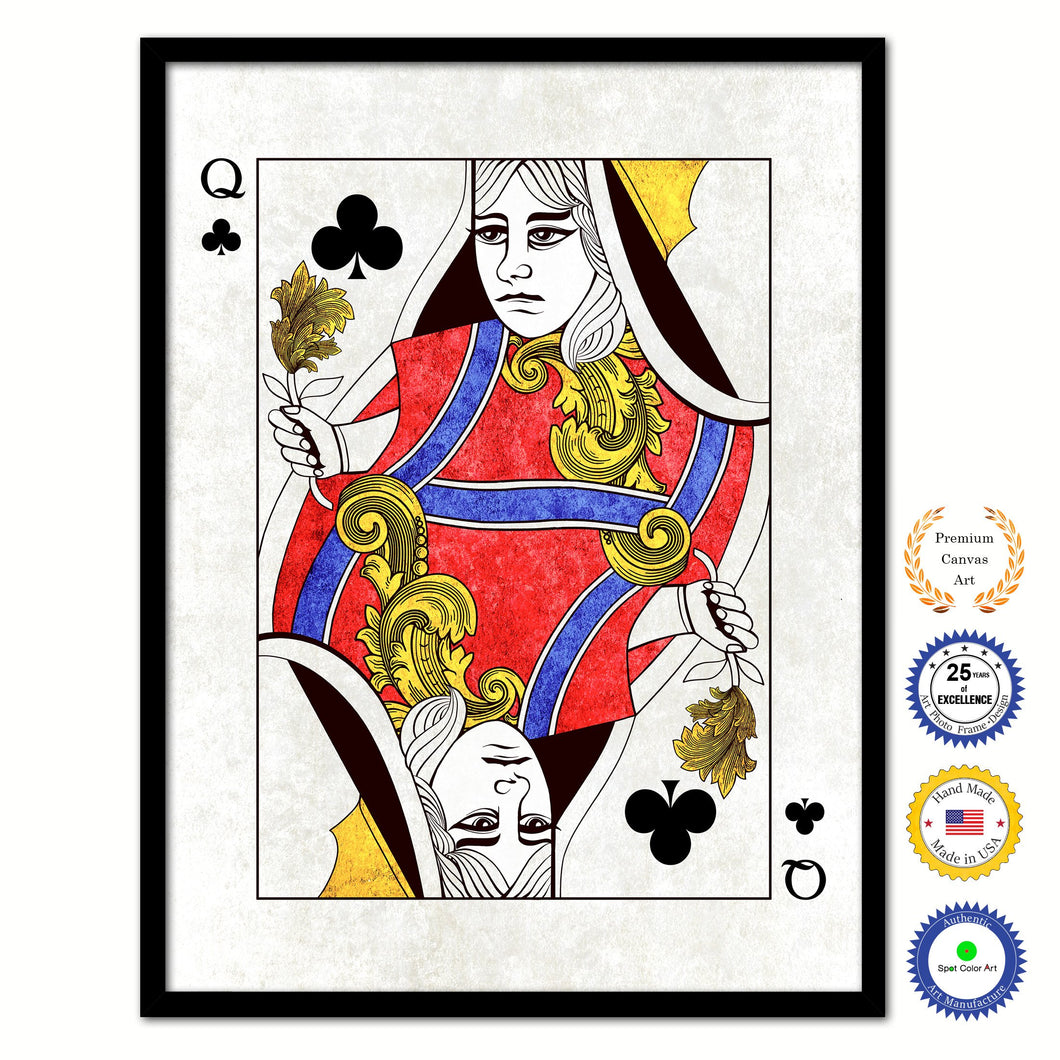 Queen Clover Poker Decks of Vintage Cards Print on Canvas Black Custom Framed