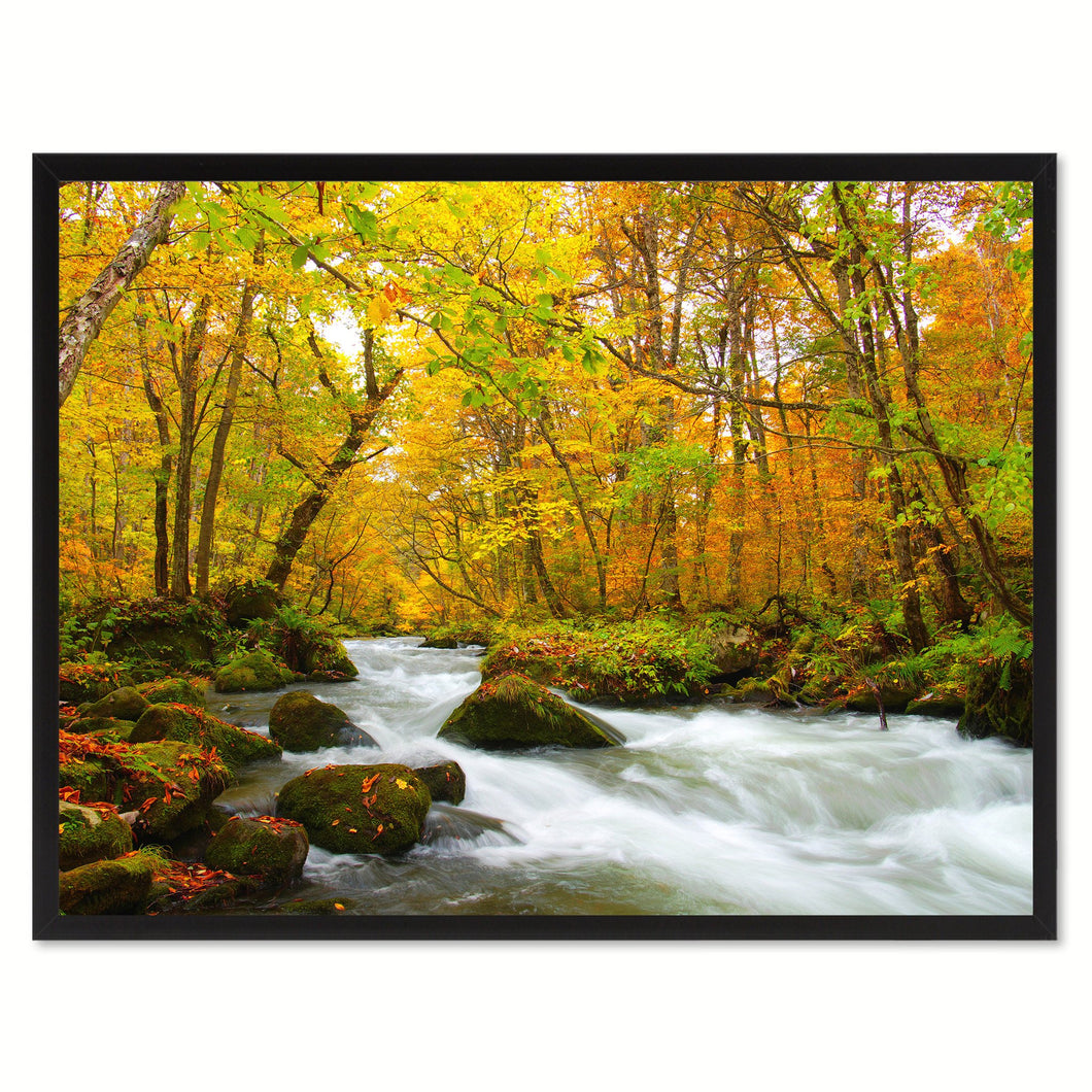 Autumn Stream Yellow Landscape Photo Canvas Print Pictures Frames Home Décor Wall Art Gifts