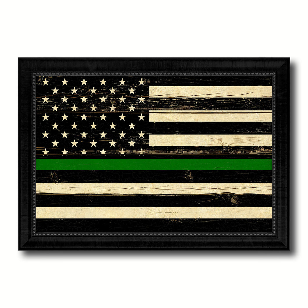 Thin Green Line Support Border Patrol American USA Flag Vintage Canvas Print with Black Picture Frame Home Decor Wall Art Decoration Gift Ideas
