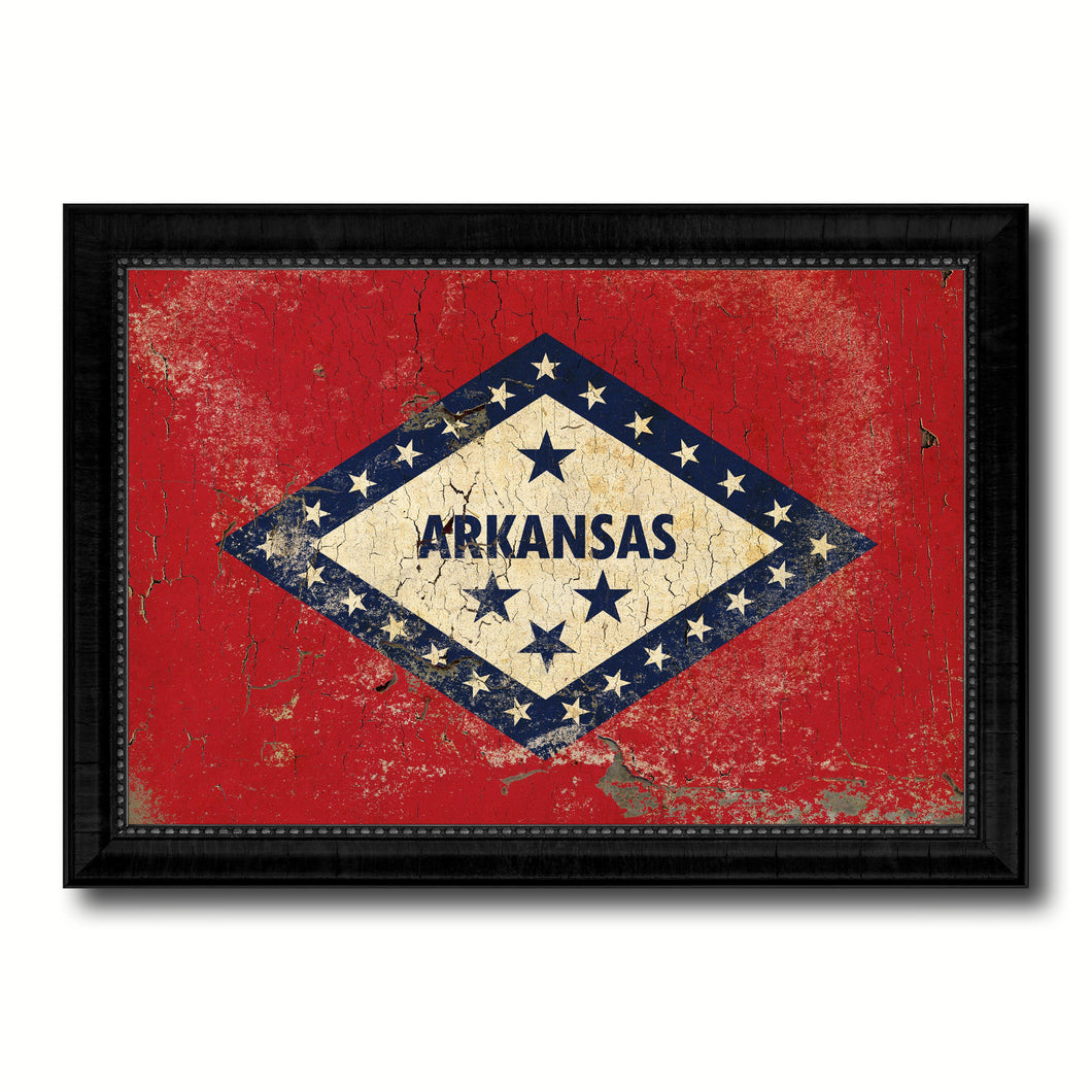 Arkansas State Vintage Flag Canvas Print with Black Picture Frame Home Decor Man Cave Wall Art Collectible Decoration Artwork Gifts