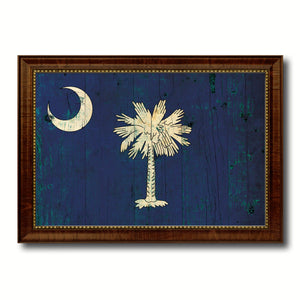 South Carolina State Vintage Flag Canvas Print with Brown Picture Frame Home Decor Man Cave Wall Art Collectible Decoration Artwork Gifts