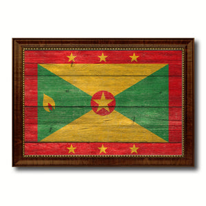 Grenada Country Flag Texture Canvas Print with Brown Custom Picture Frame Home Decor Gift Ideas Wall Art Decoration