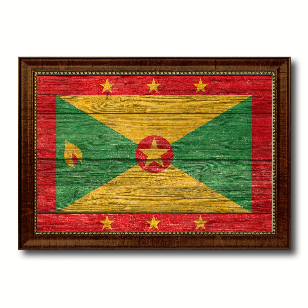 Grenada Country Flag Texture Canvas Print with Brown Custom Picture Frame Home Decor Gift Ideas Wall Art Decoration