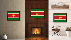 Suriname Country Flag Vintage Canvas Print with Brown Picture Frame Home Decor Gifts Wall Art Decoration Artwork