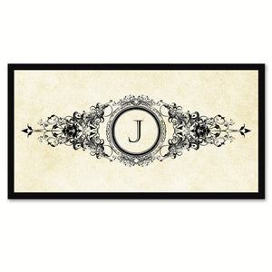 Alphabet Letter J White Canvas Print, Black Custom Frame