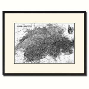 Switzerland Vintage B&W Map Canvas Print, Picture Frame Home Decor Wall Art Gift Ideas