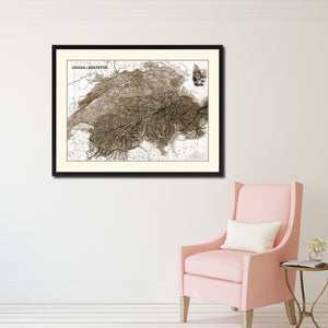 Switzerland Vintage Sepia Map Canvas Print, Picture Frame Gifts Home Decor Wall Art Decoration