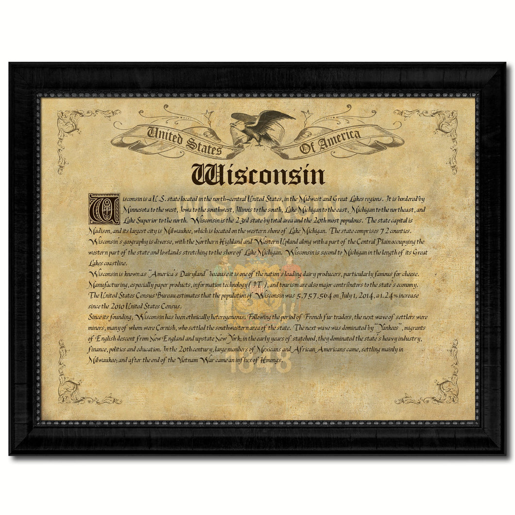 Wisconsin Vintage History Flag Canvas Print, Picture Frame Gift Ideas Home Décor Wall Art Decoration