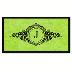 Alphabet Letter J Green Canvas Print, Black Custom Frame