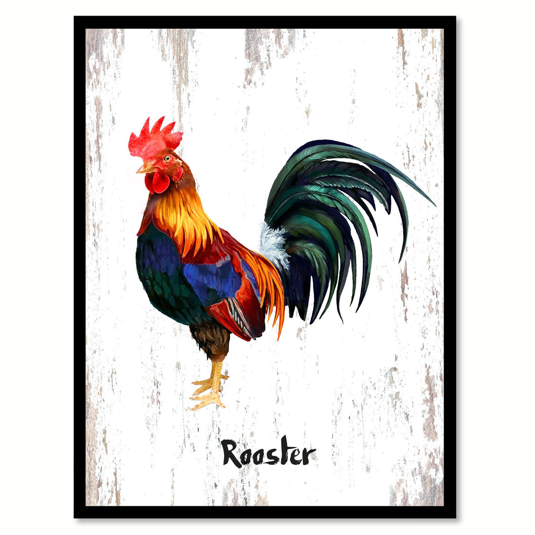 Rooster Bird Canvas Print, Black Picture Frame Gift Ideas Home Decor Wall Art Decoration