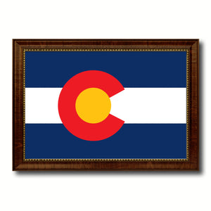 Colorado State Flag Canvas Print with Custom Brown Picture Frame Home Decor Wall Art Decoration Gifts