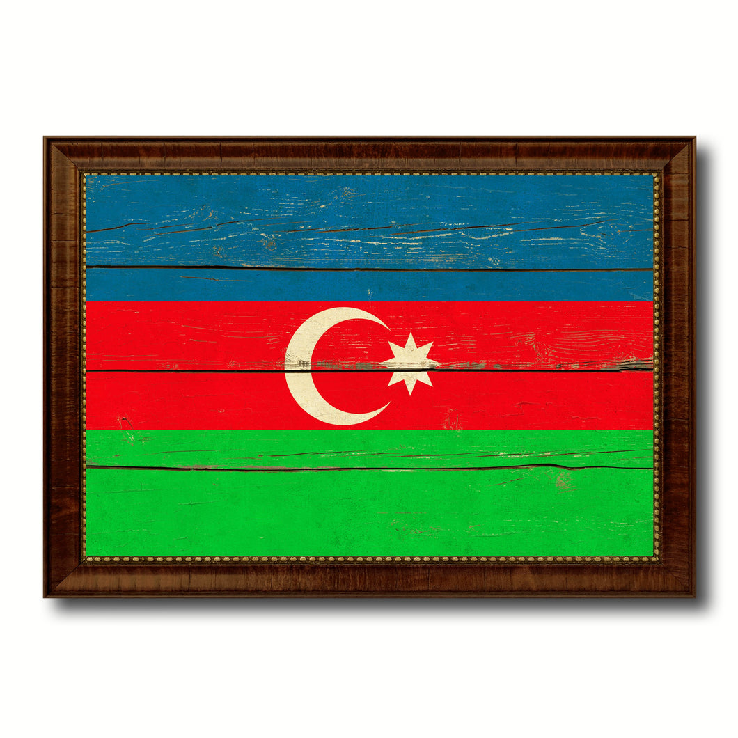 Azerbaijan Country Flag Vintage Canvas Print with Brown Picture Frame Home Decor Gifts Wall Art Decoration Artwork