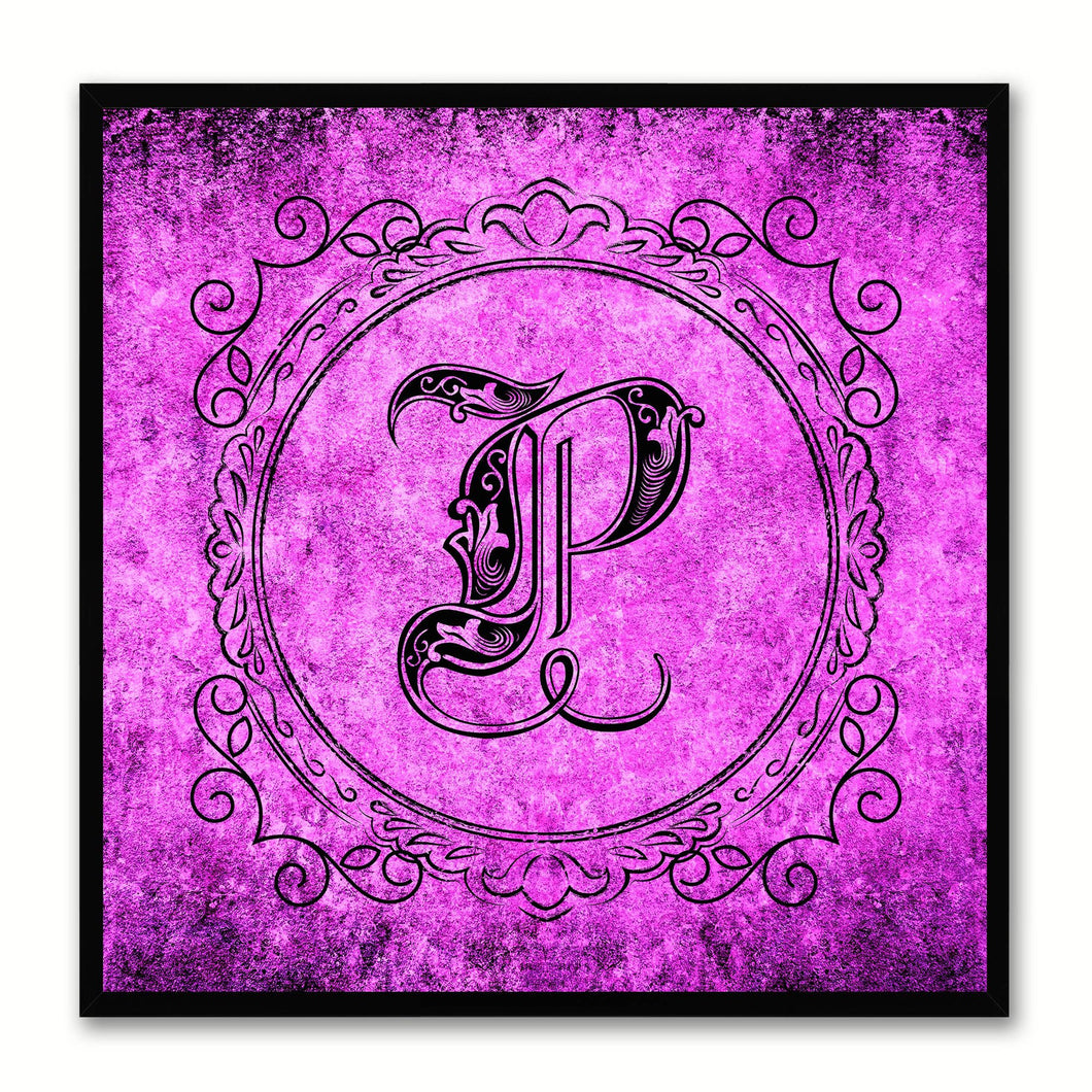 Alphabet P Purple Canvas Print Black Frame Kids Bedroom Wall Décor Home Art