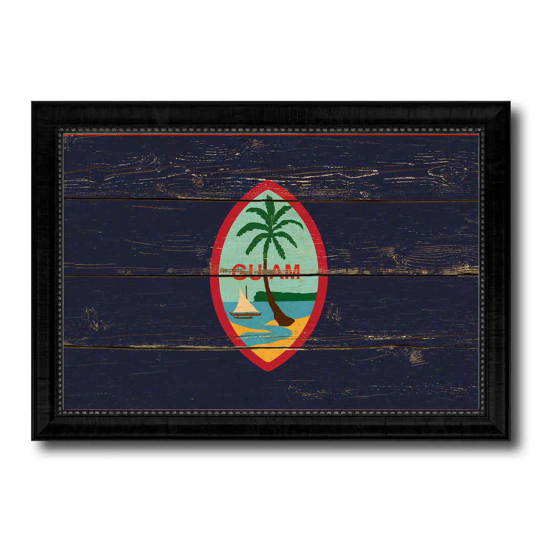 Guam US Territory Vintage Flag Canvas Print Black Picture Frame
