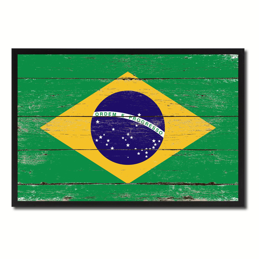 Brazil Country National Flag Vintage Canvas Print with Picture Frame Home Decor Wall Art Collection Gift Ideas