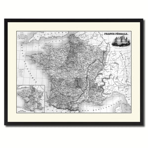 Mideavel France Crusades Vintage B&W Map Canvas Print, Picture Frame Home Decor Wall Art Gift Ideas