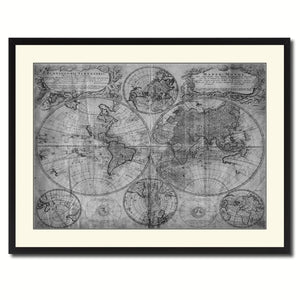 World Vintage B&W Map Canvas Print, Picture Frame Home Decor Wall Art Gift Ideas