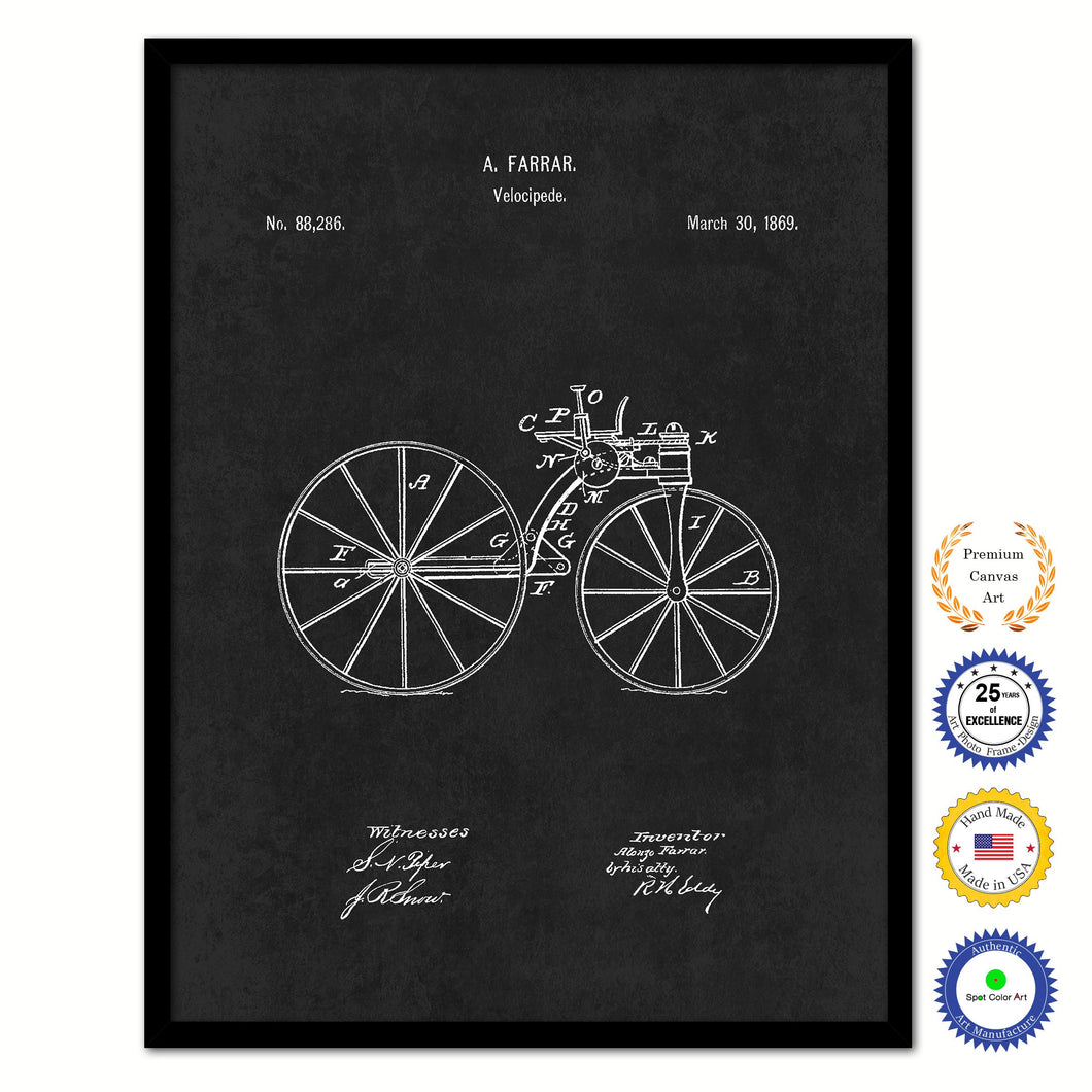 1869 Velocipede Old Patent Art Print on Canvas Custom Framed Vintage Home Decor Wall Decoration Great for Gifts