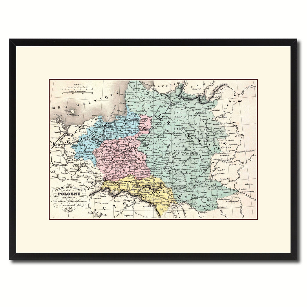 Poland Prussia Germany Vintage Antique Map Wall Art Home Decor Gift Ideas Canvas Print Custom Picture Frame