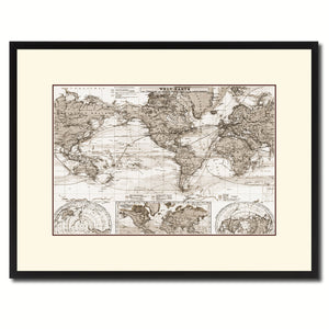 World Ocean Currents Vintage Sepia Map Canvas Print, Picture Frame Gifts Home Decor Wall Art Decoration