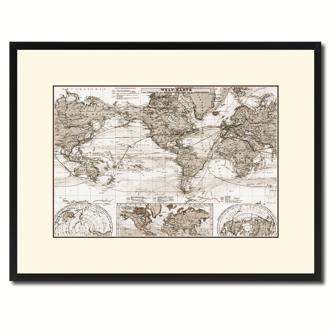 World Ocean Currents Vintage Sepia Map Canvas Print, Picture Frame Gifts Home Decor Wall Art Decoration