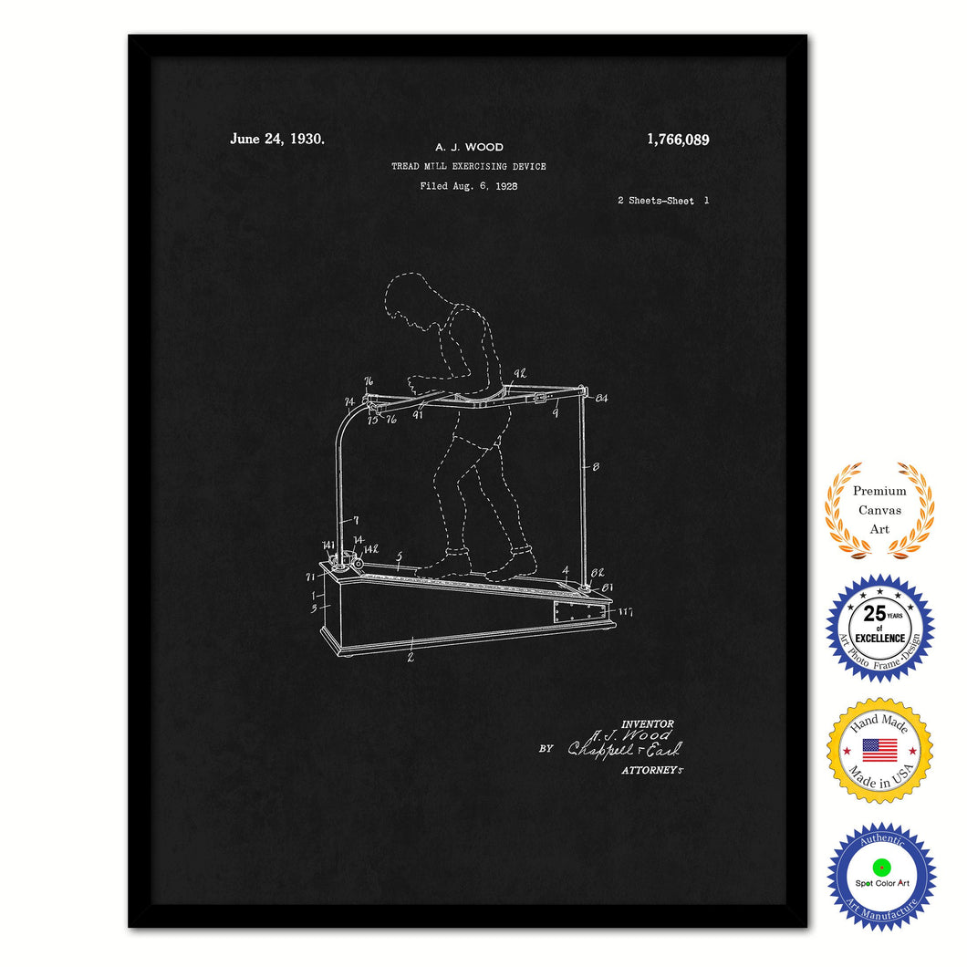 1930 Tread Mill Exercising Device Old Patent Art Print on Canvas Custom Framed Vintage Home Decor Wall Decoration Great for Gifts