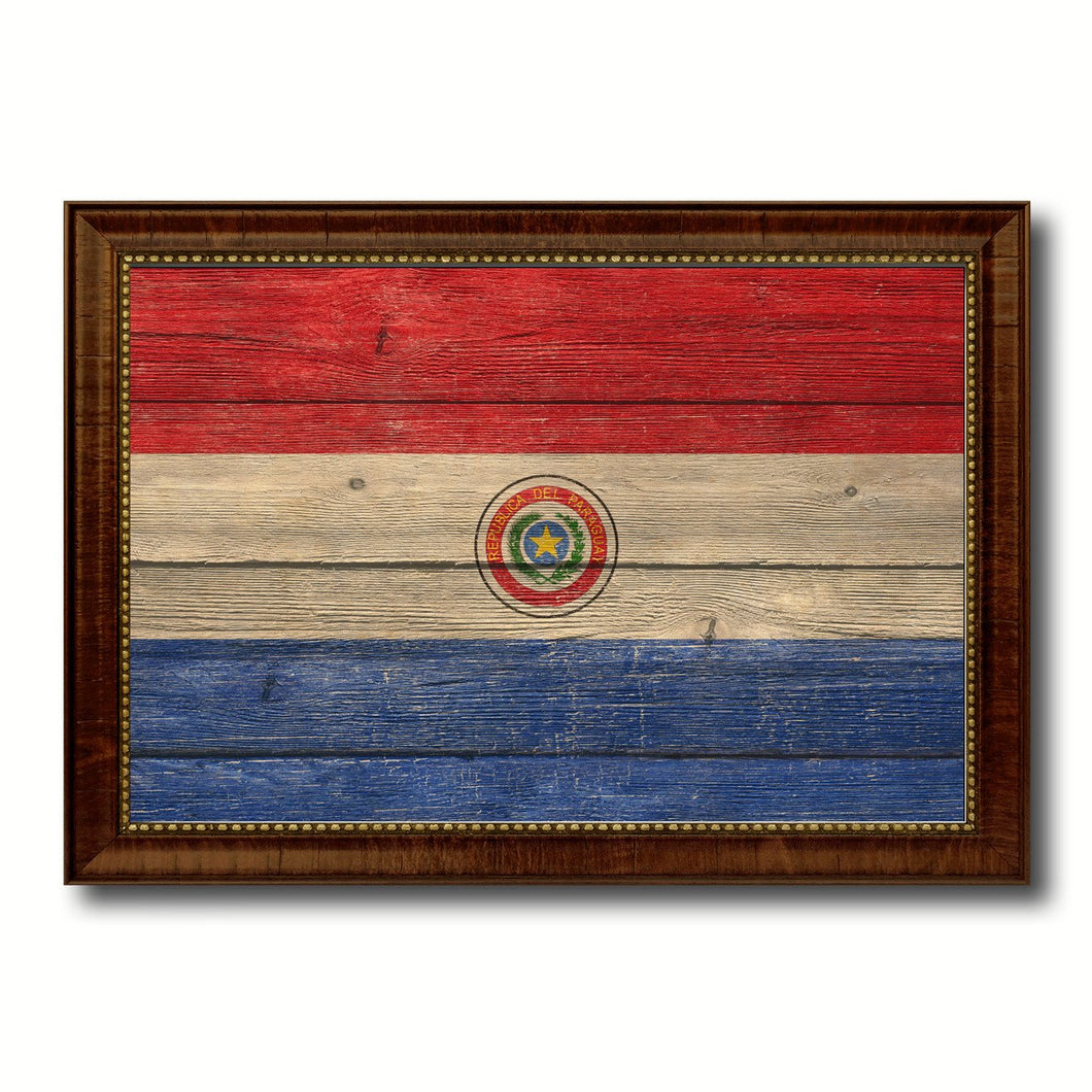Paraguay Country Flag Texture Canvas Print with Brown Custom Picture Frame Home Decor Gift Ideas Wall Art Decoration